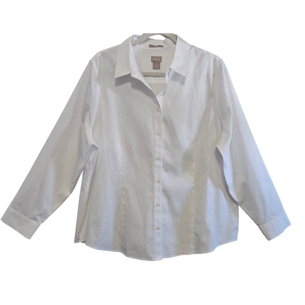 Chicos Classic White No Iron Coolmax All Season Button Down Shirt Size 3, 16/18 - Picture 1 of 11